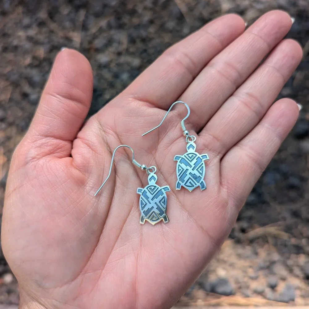 Handcrafted Navajo Turtle Overlay Dangle Earrings Native American Jewelry***‎